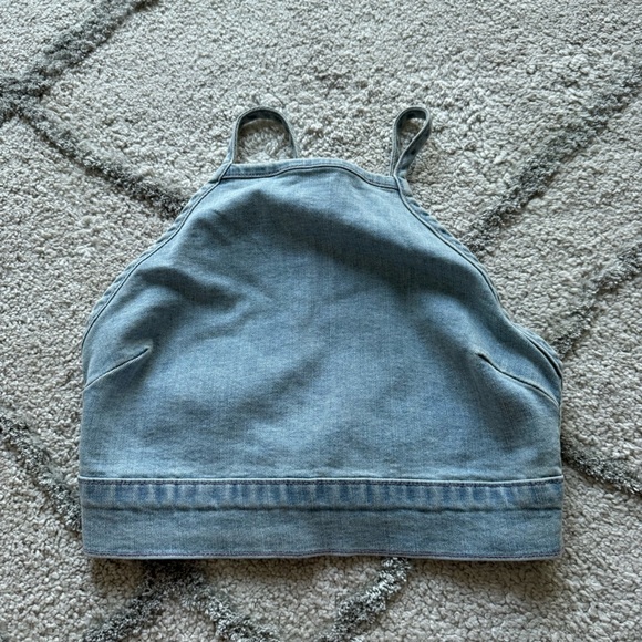 Show Me Your Mumu Fawcett Denim jean Crop Top open back high square neck small - Picture 2 of 10